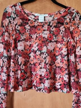 Sheer American Rag Red Multi Floral Long-Sleeve Tee